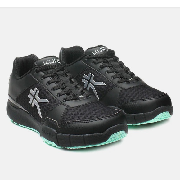 KURU QUANTUM SNEAKER Lace up Sneaker in Jet Black-Dusty Aqua and Silver Sz 8.5 - Picture 1 of 17